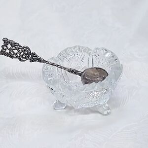 Antique Higby Thistle Salt Bowl with Ornate Silver Spoon